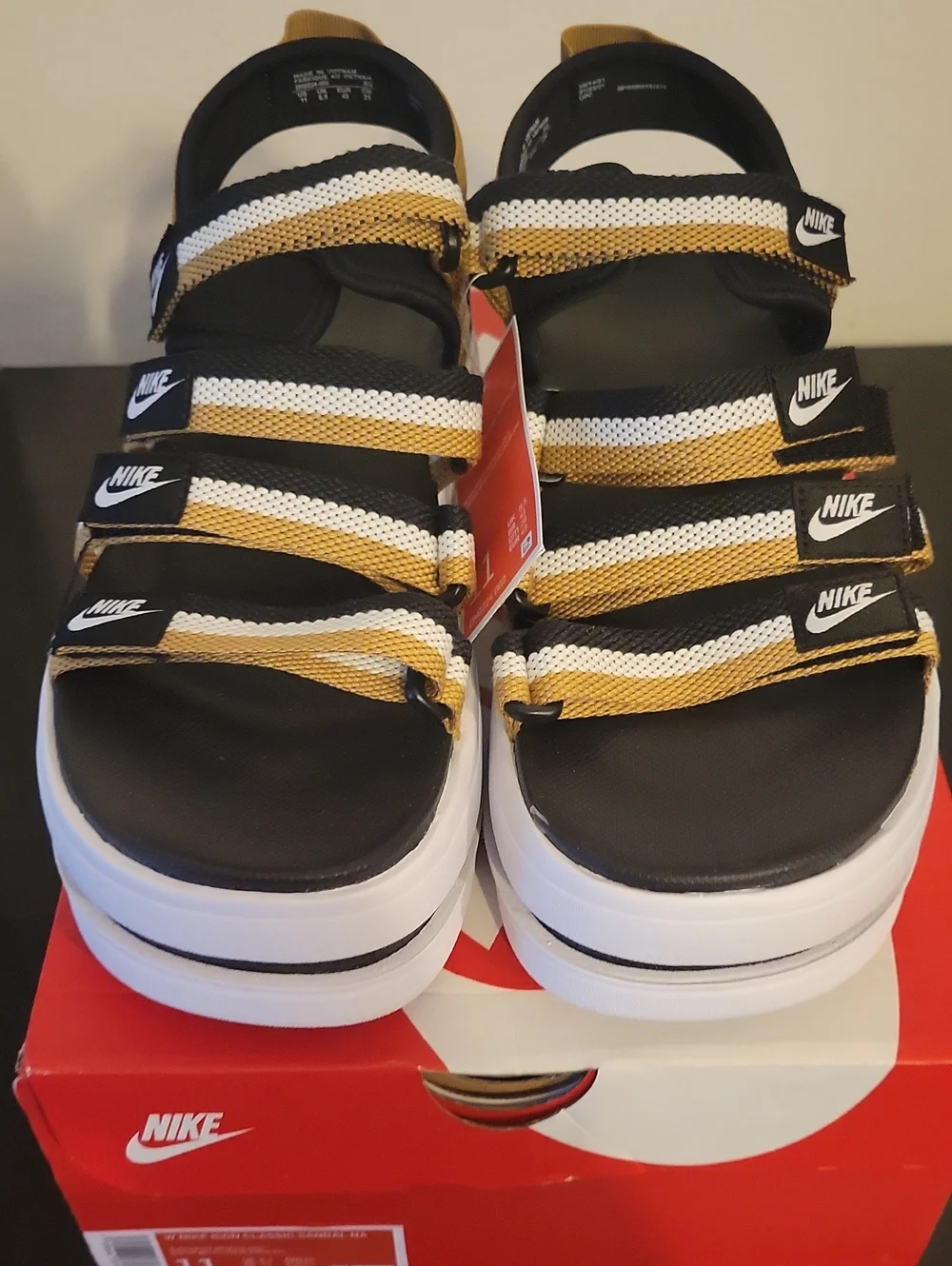 Nike Black, White & Gold Multi-Strap Platform Sandals